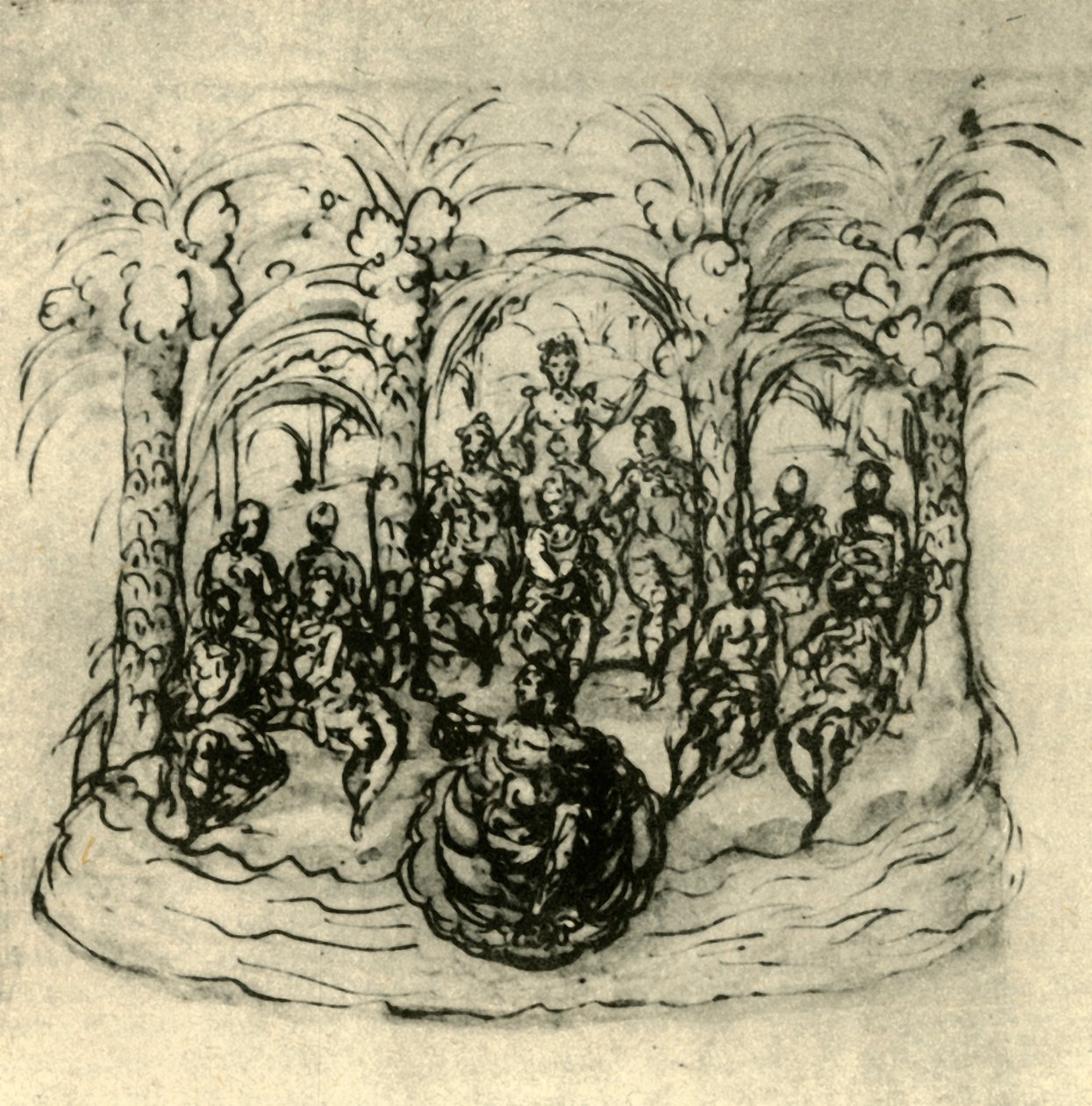 El carro marítimo que contiene a la reina y los enmascarados de Inigo Jones