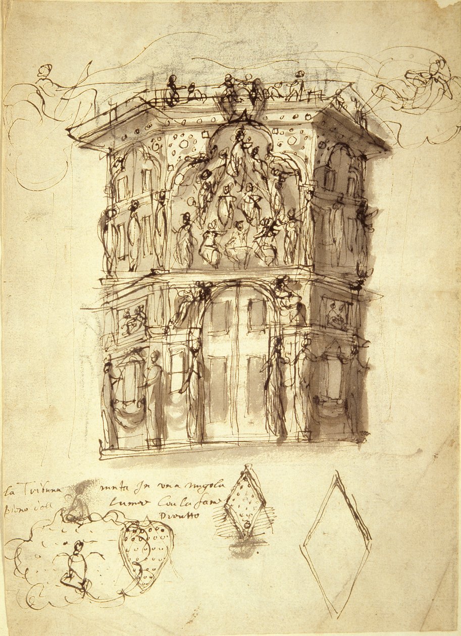 La Máscara de las Reinas, escena 2: la Casa de la Fama, c.1609 de Inigo Jones