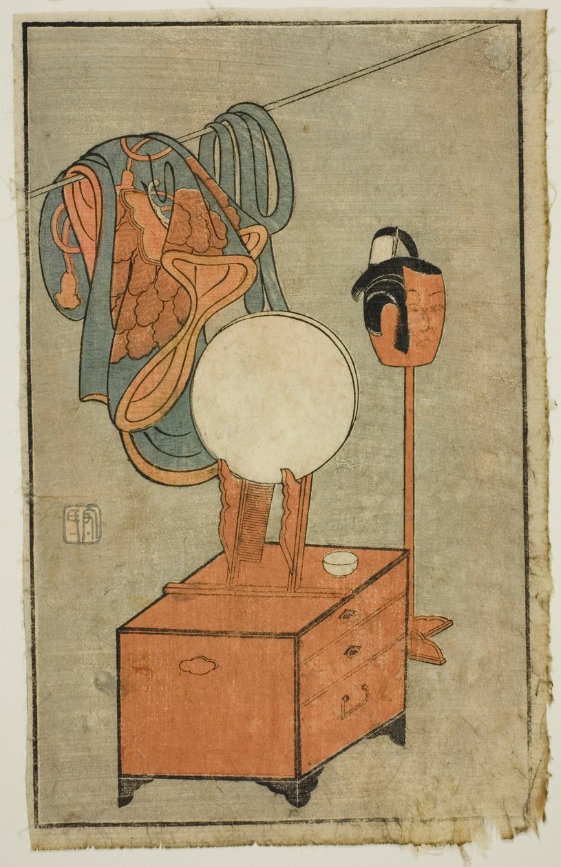 Camerino de actor, de "Un libro ilustrado de abanicos escénicos (Ehon butai ogi)" de Ippitsusai Bunchō