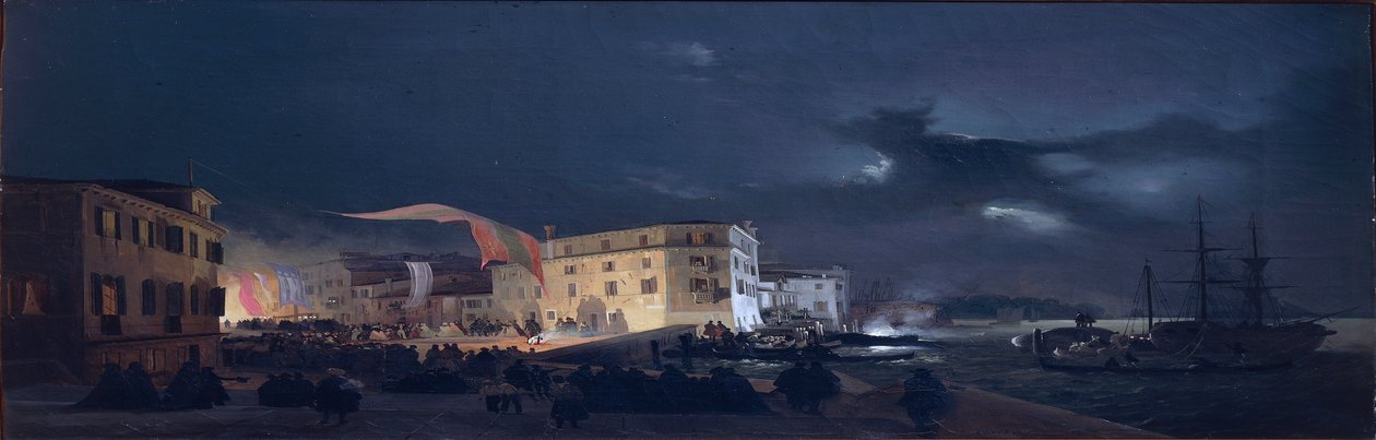 Italia, Festival Nocturno en San Pietro di Castello, una isla en la Laguna de Venecia de Ippolito Caffi