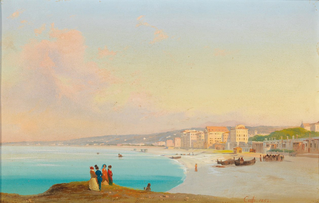 Niza. Vista de la playa desde el Quai du Midi de Ippolito Caffi