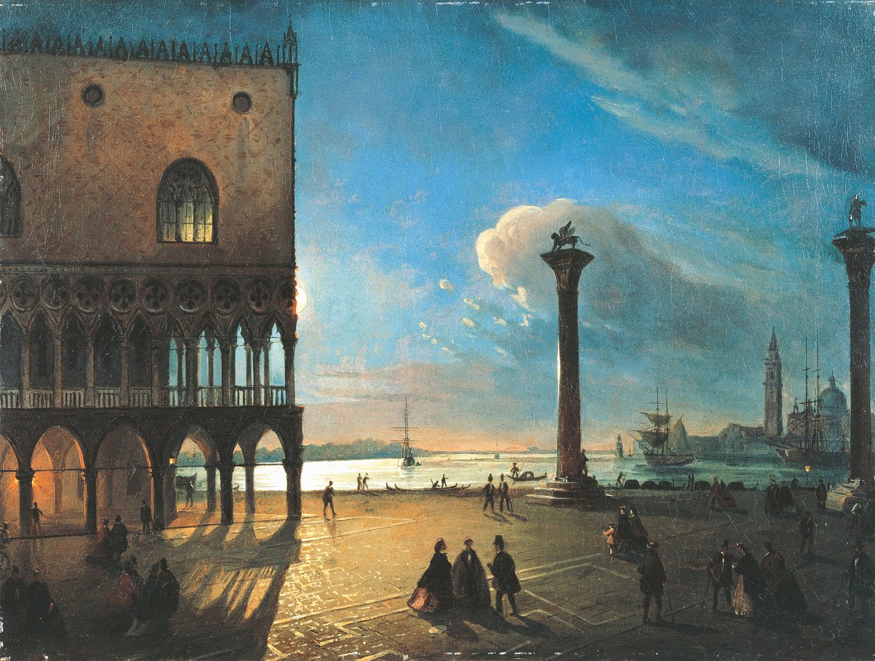 Piazzetta San Marco a la luz de la luna, Venecia, por Ippolito Caffi (1809-1866) de Ippolito Caffi