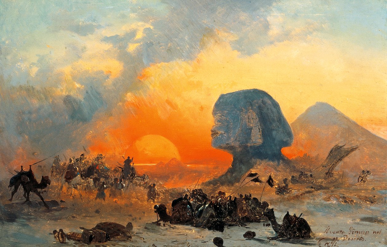 El viento Simoun en el desierto de Ippolito Caffi