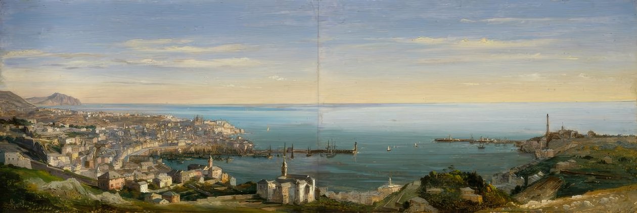 Vista de Génova con el puerto de Ippolito Caffi