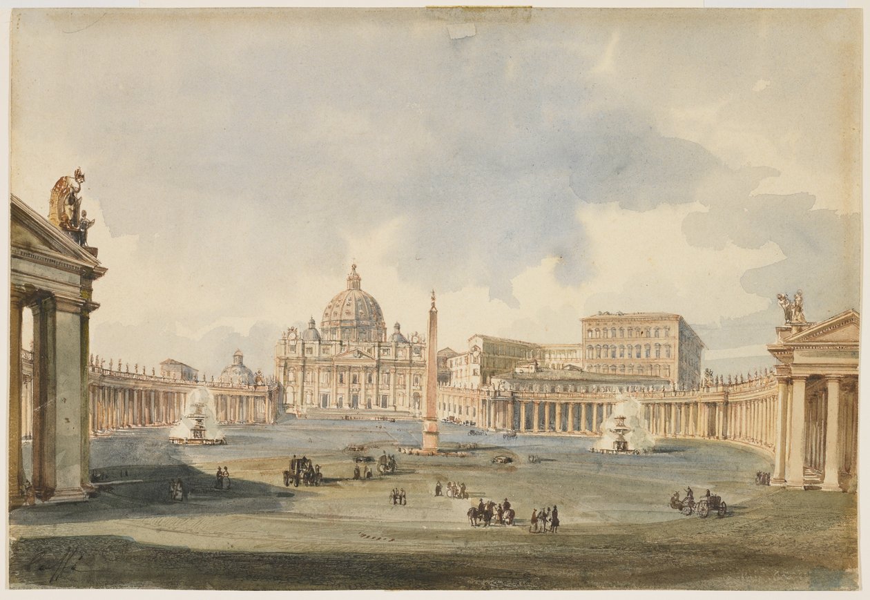 Vista de la Plaza y Basílica de San Pedro en Roma, c. 1846 de Ippolito Caffi
