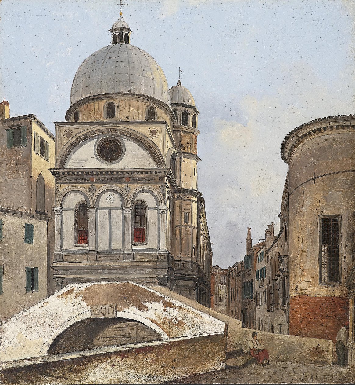 Vista a las iglesias de Maria dei Miracole y Santa Maria Nova en Venecia de Ippolito Caffi