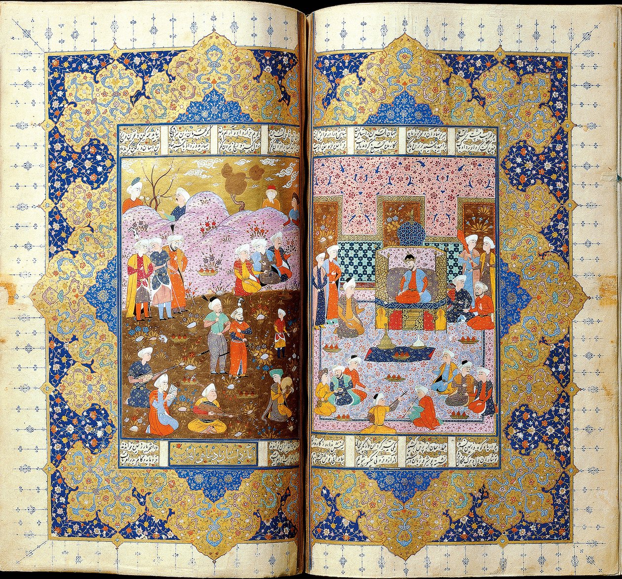 Ascensión al trono de Shah Luhrasp Iluminación de manuscrito del épico Shahname de Ferdowsi de Iranian Master