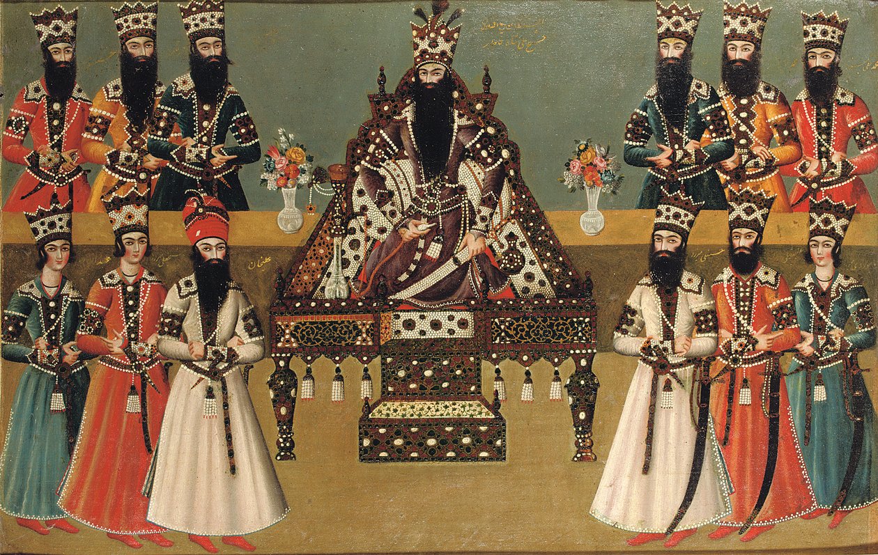 Fath "Ali Shah y sus cortesanos inmediatos, c.1815 de Iranian School