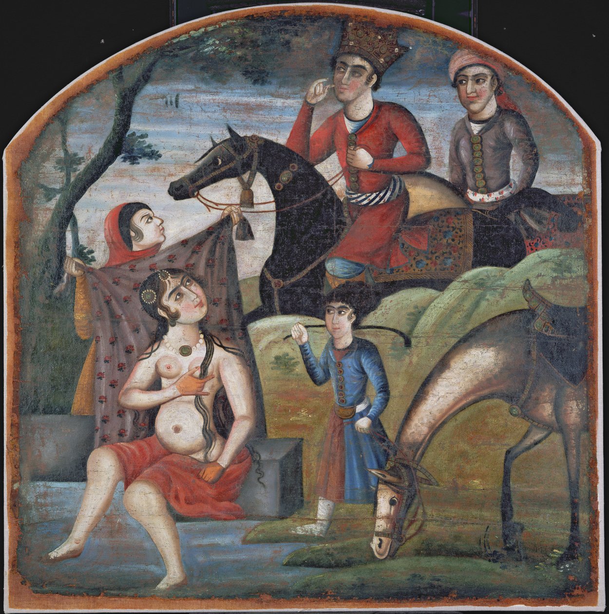 Khusraw descubre a Shirin bañándose de Iranian School