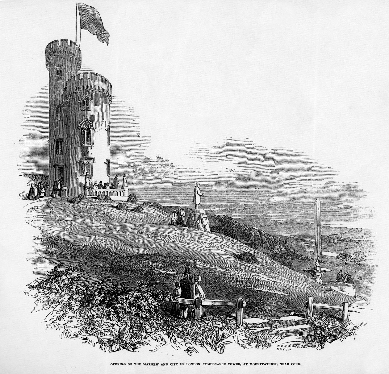 Inauguración de la Torre de la Templanza de Mathew y la Ciudad de Londres, en Mount Patrick, cerca de Cork, 1846 de Irish School