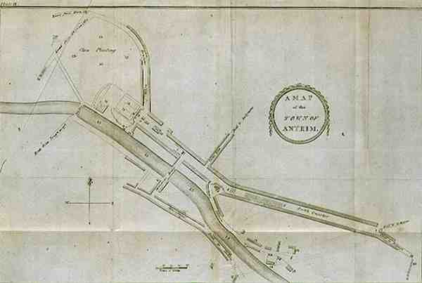 Un mapa de la ciudad de Antrim, placa de 