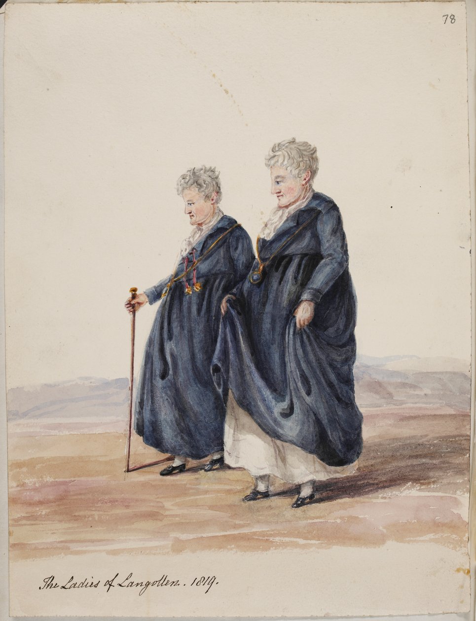 Lady Eleanor Butler y Miss Sarah Ponsonby, Las damas de Llangollen, c.1816 (dibujo) de Irish School