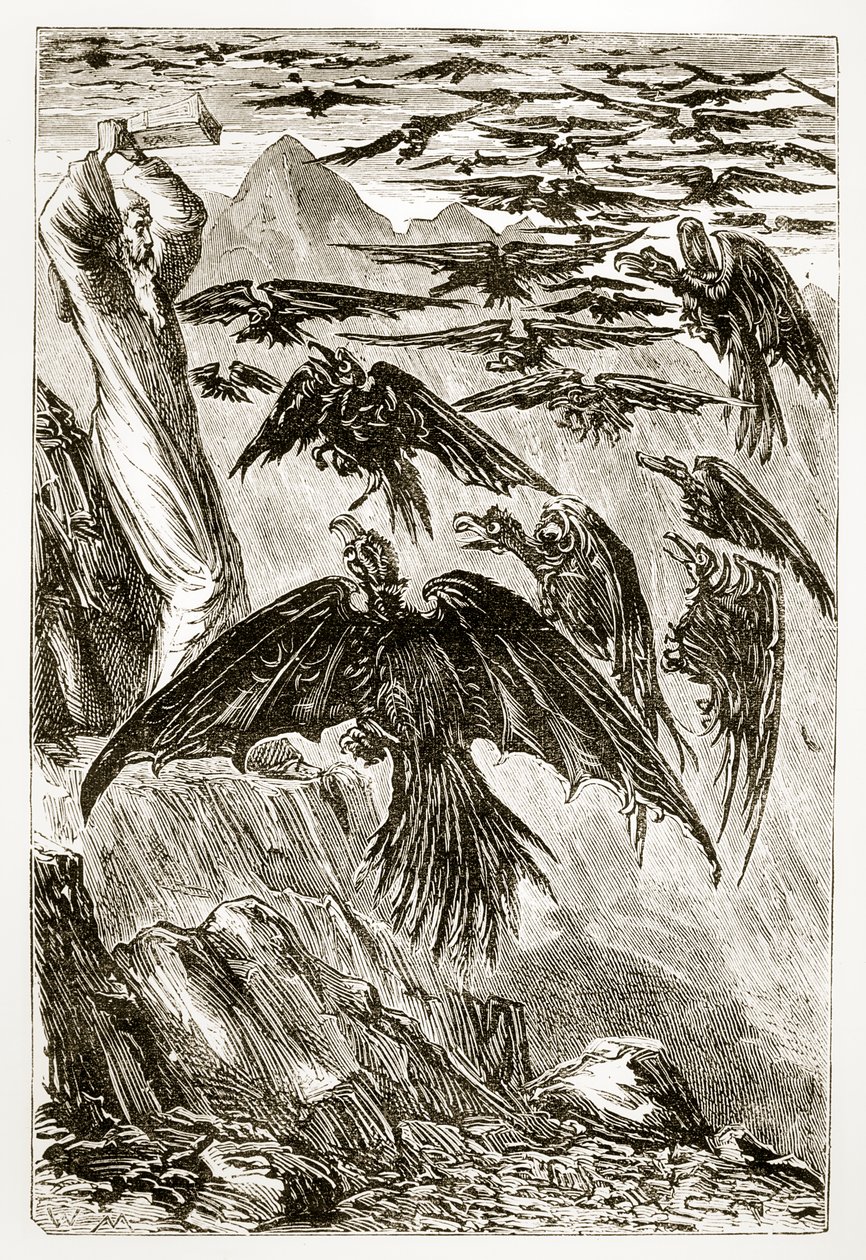 San Patricio y los pájaros demoníacos, de The Trias Thaumaturga, o Tres Santos Milagrosos de Irlanda, por Mary Cusack (1829-99) publicado c.1890s de Irish School
