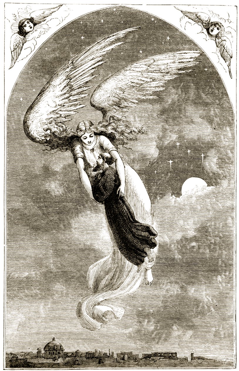 San Patricio llevado a Roma por el ángel, de The Trias Thaumaturga, o Tres Santos Milagrosos de Irlanda, por Mary Cusack (1829-99) publicado c.1890s de Irish School