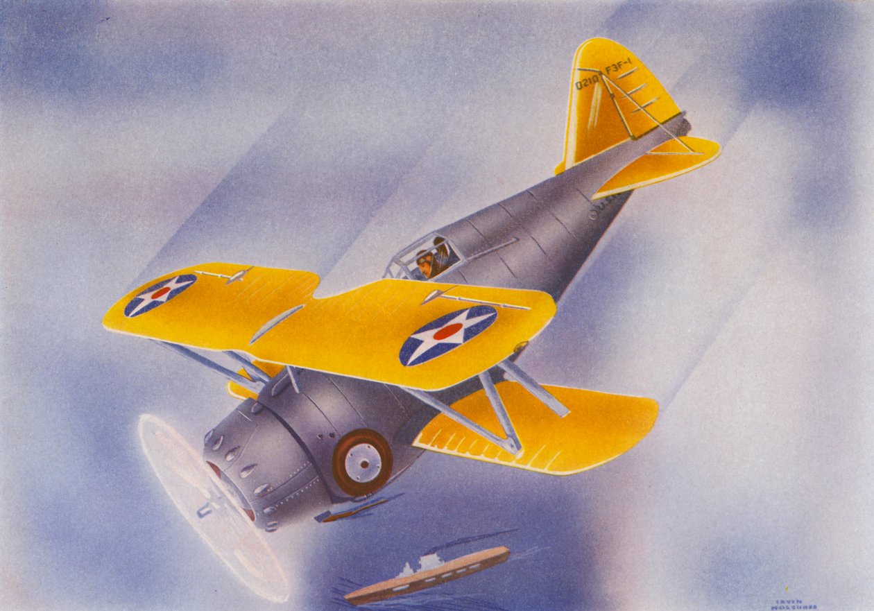Caza Grumman (litografía en color) de Irvin L. Holcombe