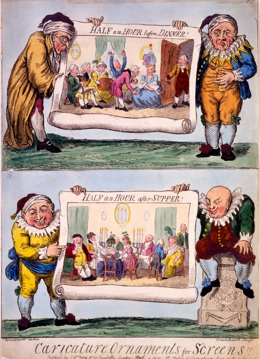 Ornamentos caricaturescos para pantallas, 1800 de Isaac Cruikshank