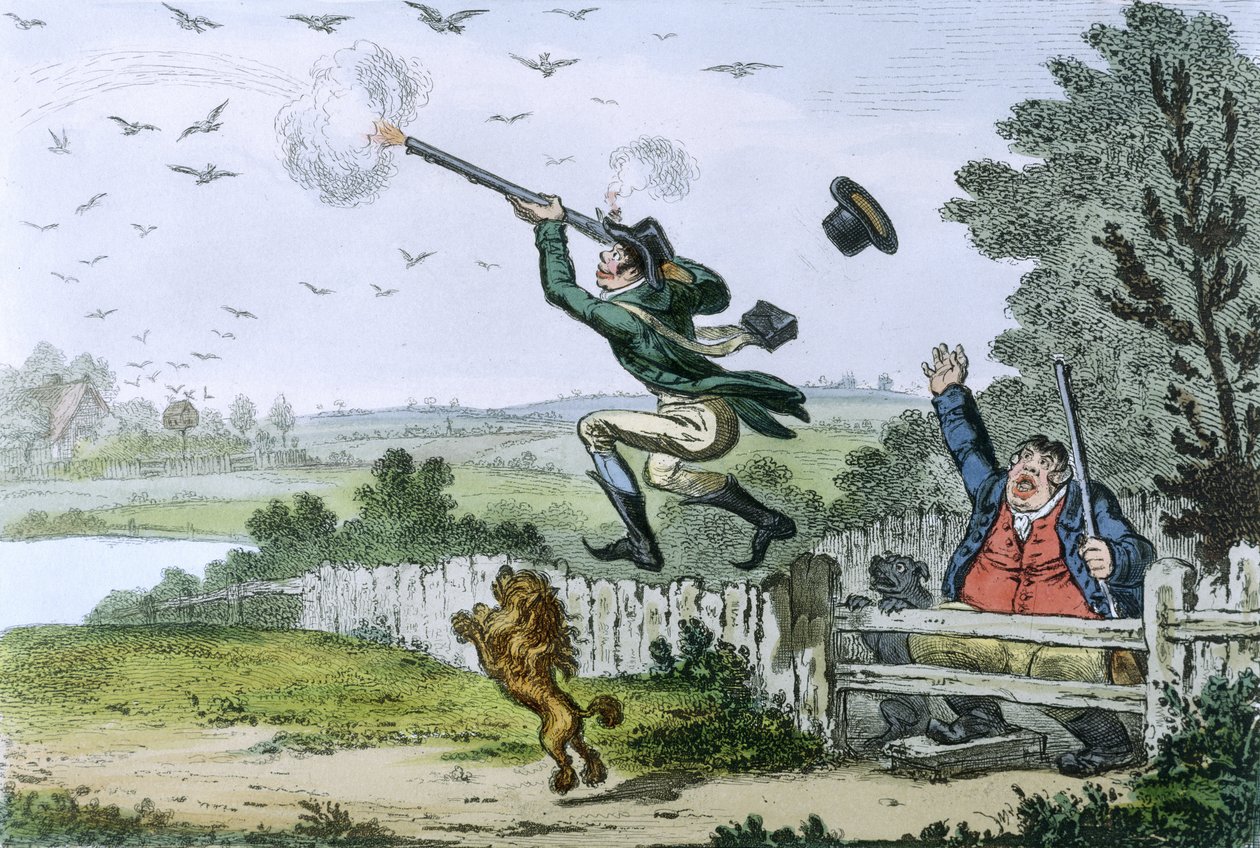 Deportistas cockney: disparando al vuelo, grabado por James Gillray (1757-1815) 1800 de Isaac Robert Cruikshank