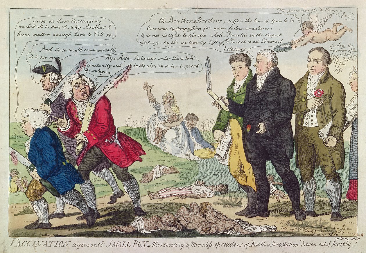 Vacunación contra la viruela o propagadores mercenarios e implacables de la muerte y la devastación expulsados de la sociedad!, 1808 de Isaac Robert Cruikshank