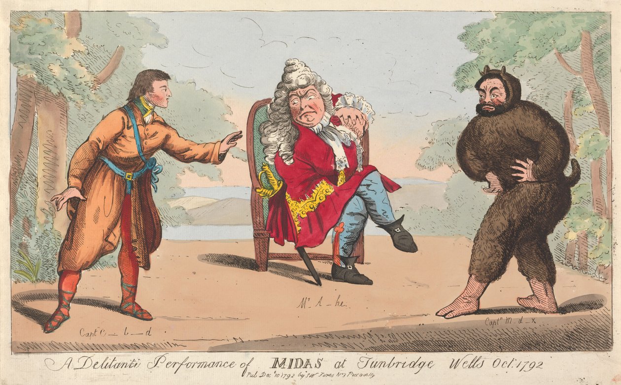 Eine Delitanti-Aufführung von Midas in Turnbridge Wells, Oktober 1792 de Isaac Cruikshank