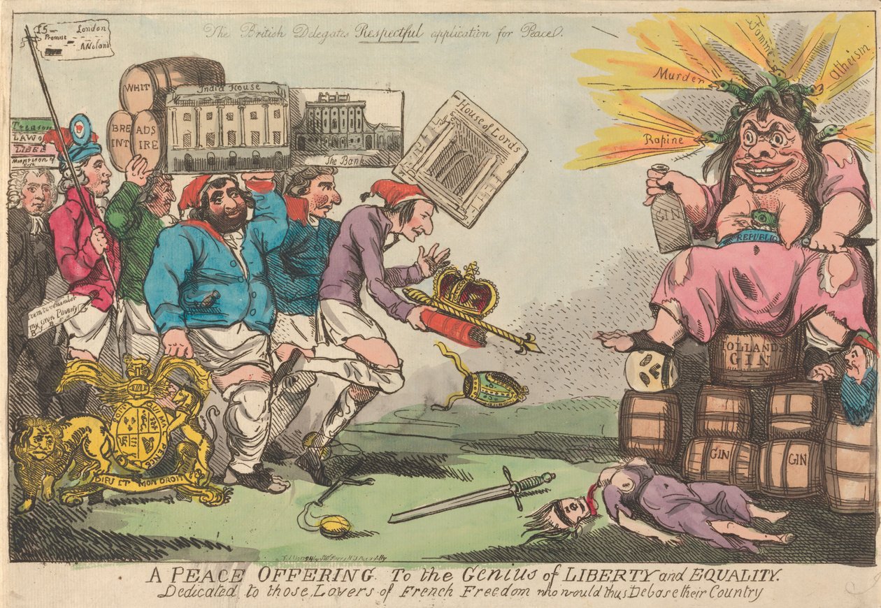 Ein Friedensangebot an den Genius der Freiheit und Gleichheit de Isaac Cruikshank