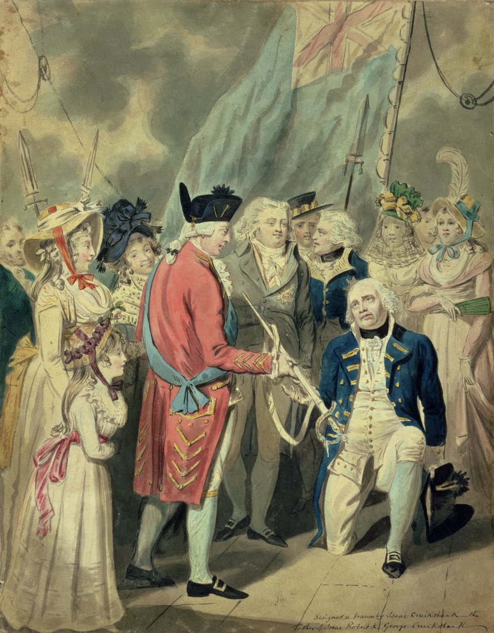 Almirante Collingwood (1750-1810) Recibiendo la espada de plata (acuarela sobre papel) de Isaac Cruikshank