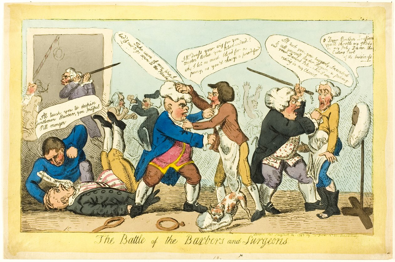 Batalla de barberos y cirujanos de Isaac Cruikshank