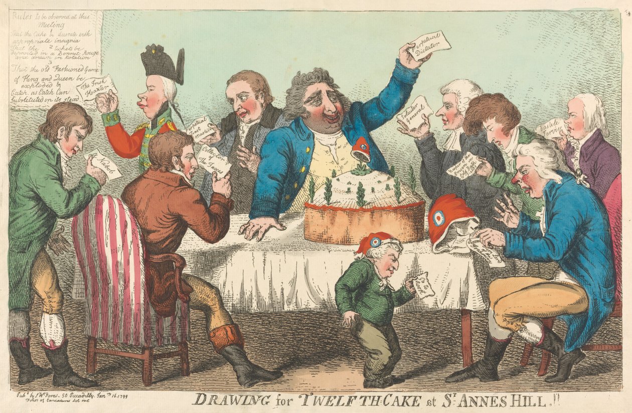 Zeichnung für den Zwölften-Kuchen in St. Annes Hill de Isaac Cruikshank