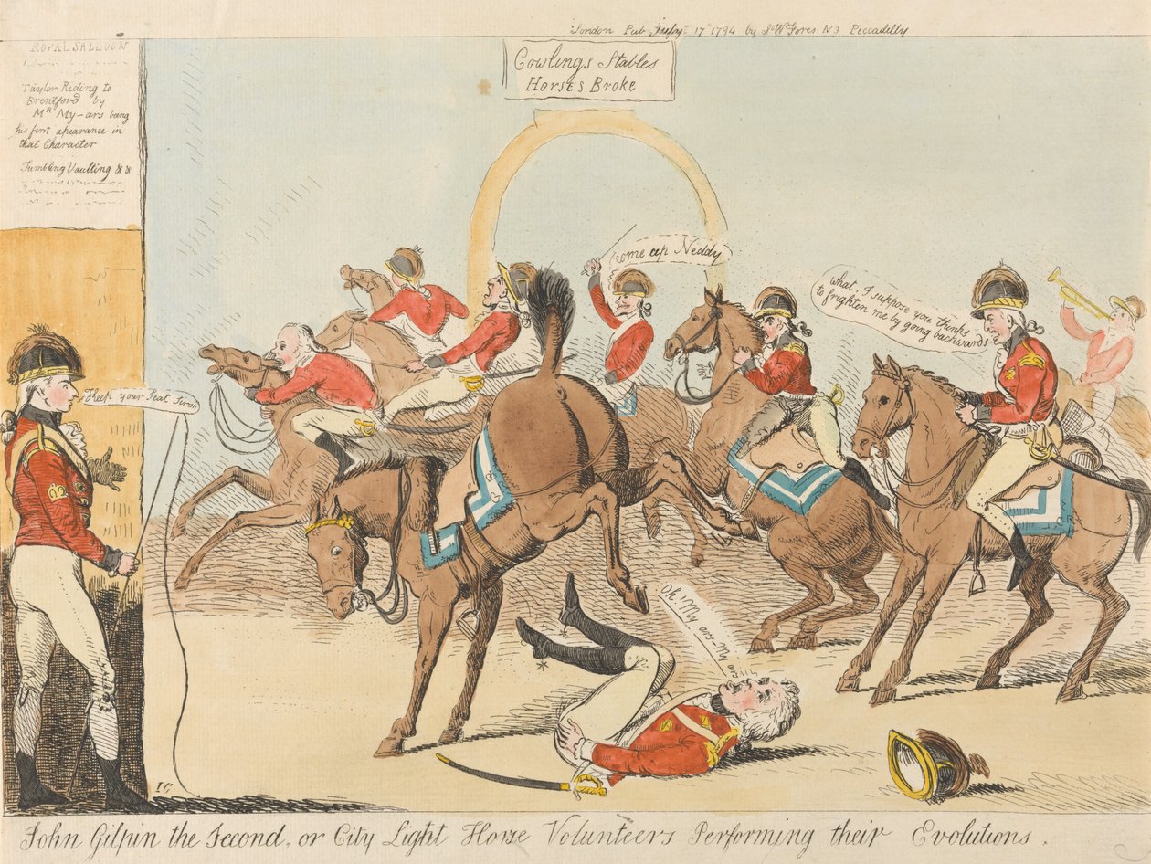 John Gilpin der Zweite, oder City Light House Volunteers bei ihren Übungen (aus: Caricature, Bd. 3) de Isaac Cruikshank