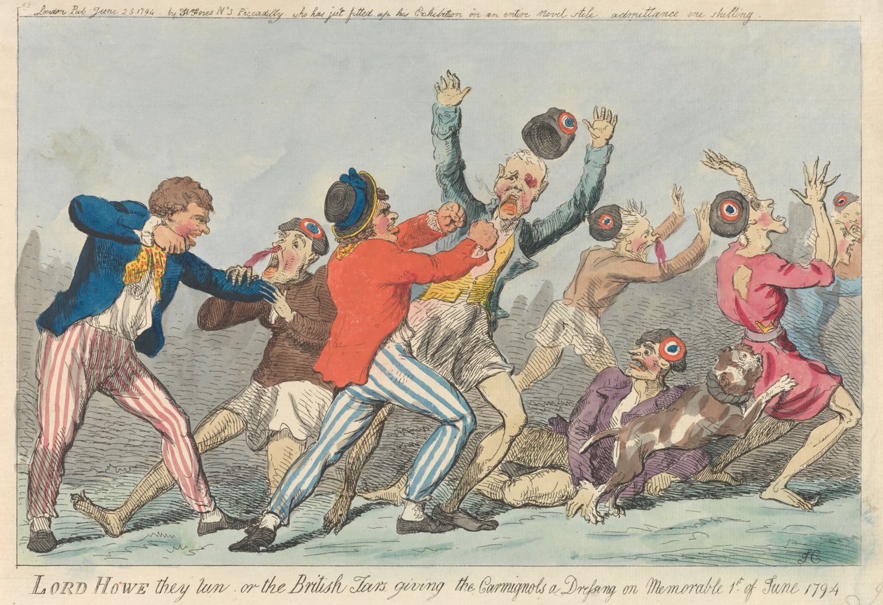 Lord Howe sie laufen, oder die britischen Matrosen geben den Carmignols eine Abreibung am denkwürdigen 1. Juni 1794 de Isaac Cruikshank