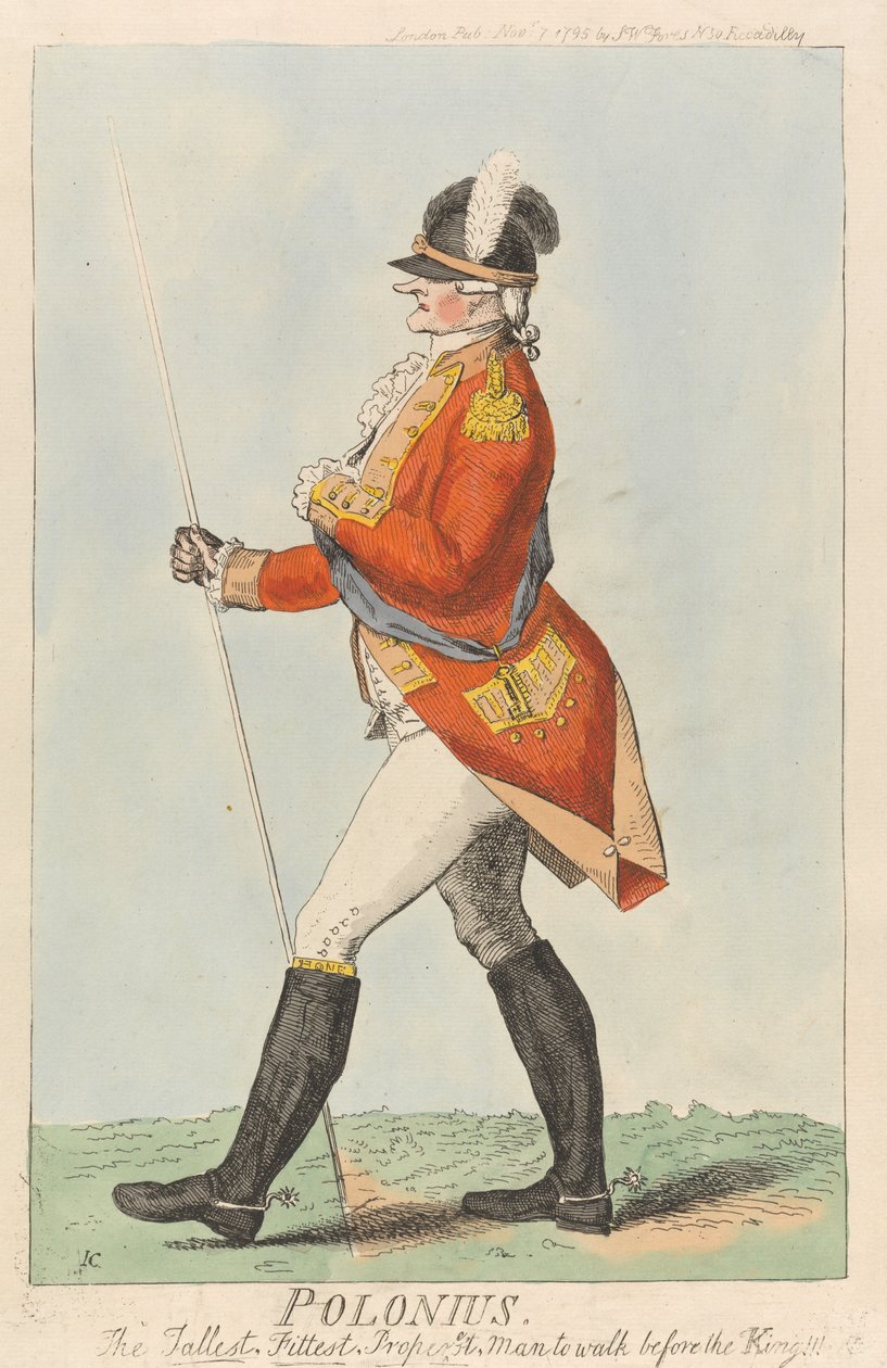 Polonius, der größte, fitteste, passendste Mann, um vor dem König zu gehen!! de Isaac Cruikshank