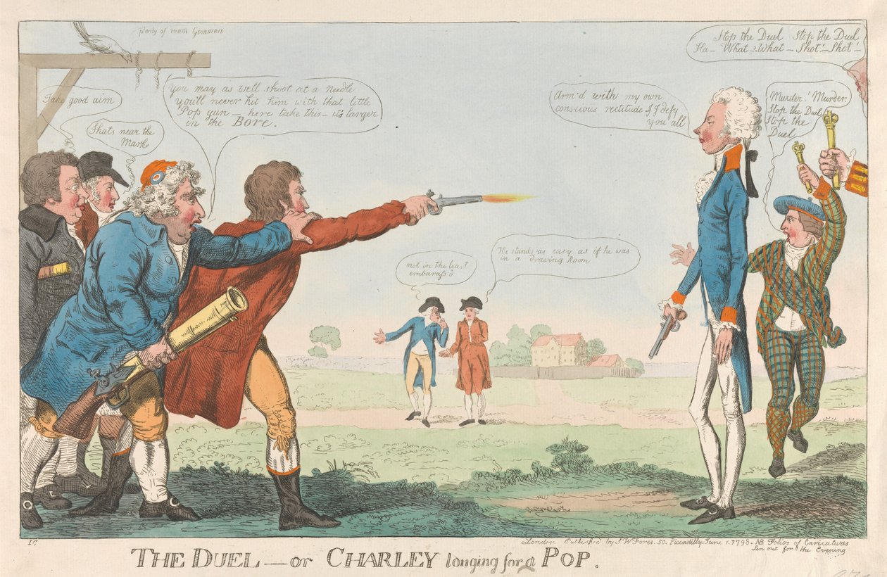 El duelo - o Charley anhelando un disparo de Isaac Cruikshank