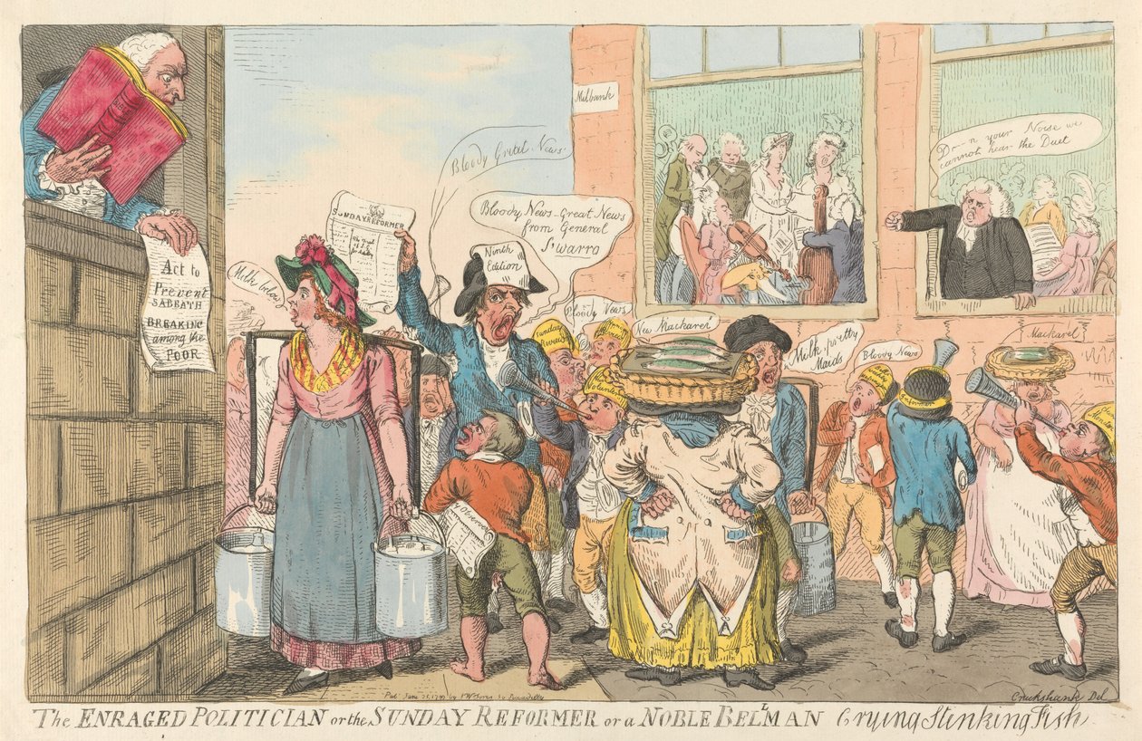 Der wütende Politiker oder der Sonntagsreformer oder ein edler Ausrufer, der stinkenden Fisch schreit de Isaac Cruikshank