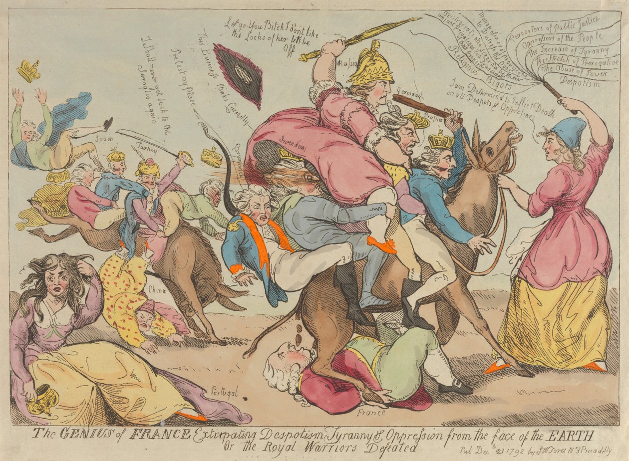 Der Genius Frankreichs, der Despotismus, Tyrannei und Unterdrückung von der Erde vertreibt de Isaac Cruikshank