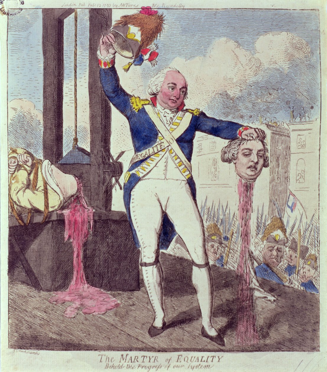 El mártir de la igualdad: He aquí el progreso de nuestro sistema, publicado por S.W. Fores, 1793 de Isaac Cruikshank