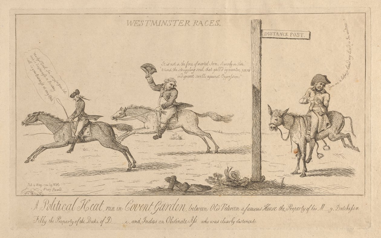 Westminster Races, una carrera de calor político en Convent Garden de Isaac Cruikshank