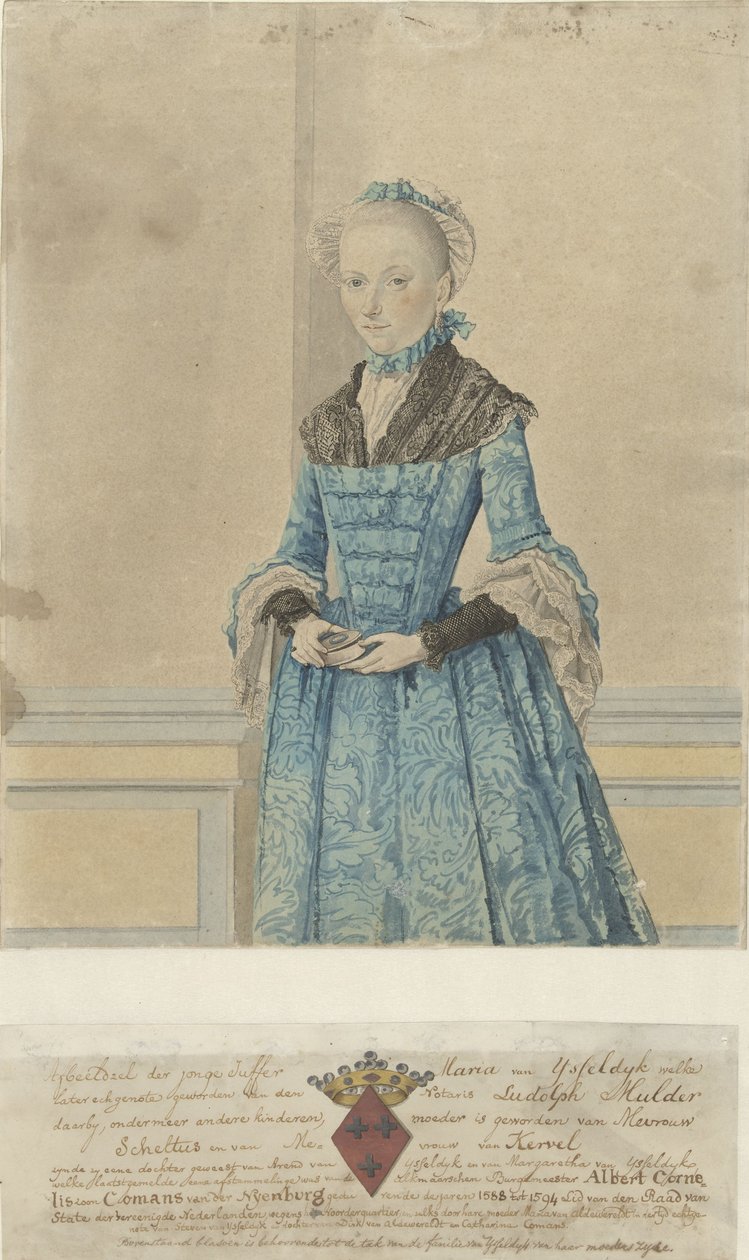 Retrato de Maria van IJsseldijk, de pie, hasta la rodilla de Isaac Lodewijk la Fargue van Nieuwland