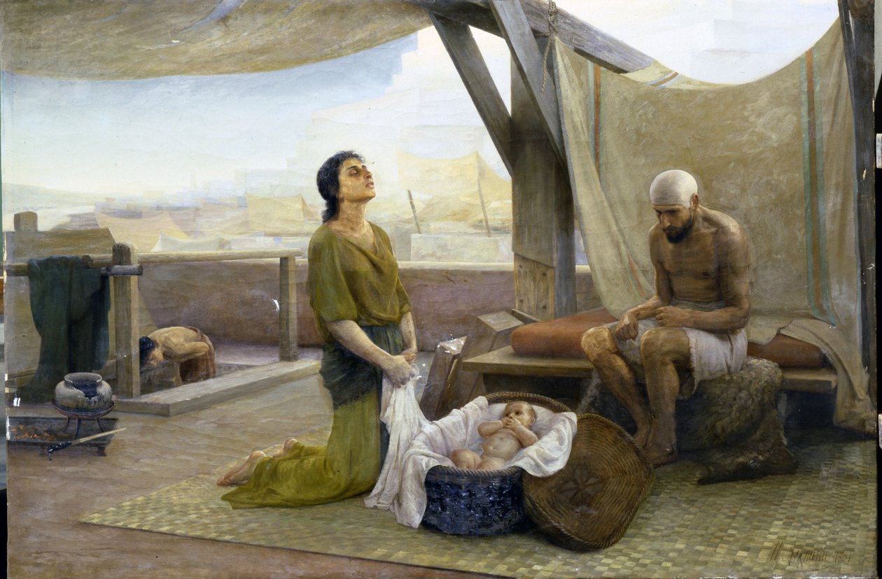 Los padres de Moisés - Pintura de Isaac Lvovich Asknazy (1856-1902), óleo sobre lienzo (116x174) de Isaac Lvovich Asknazy