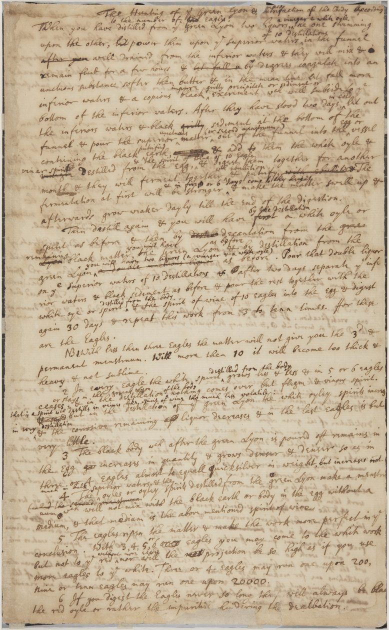La caza del León Verde, recto, c.1700 de Isaac Newton
