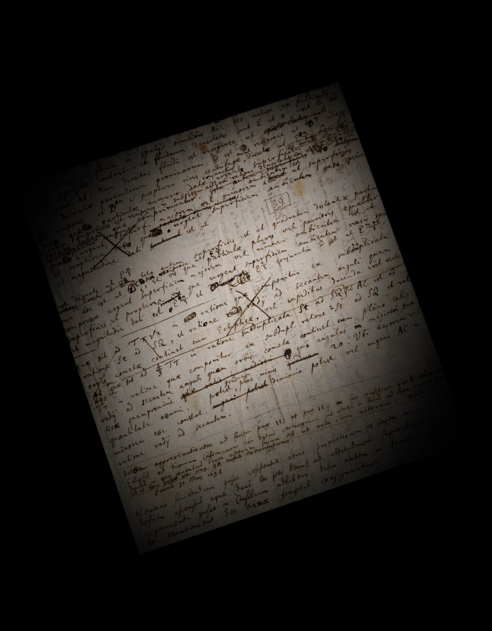 Dos páginas de revisiones a los Principia Mathematica de Isaac Newton