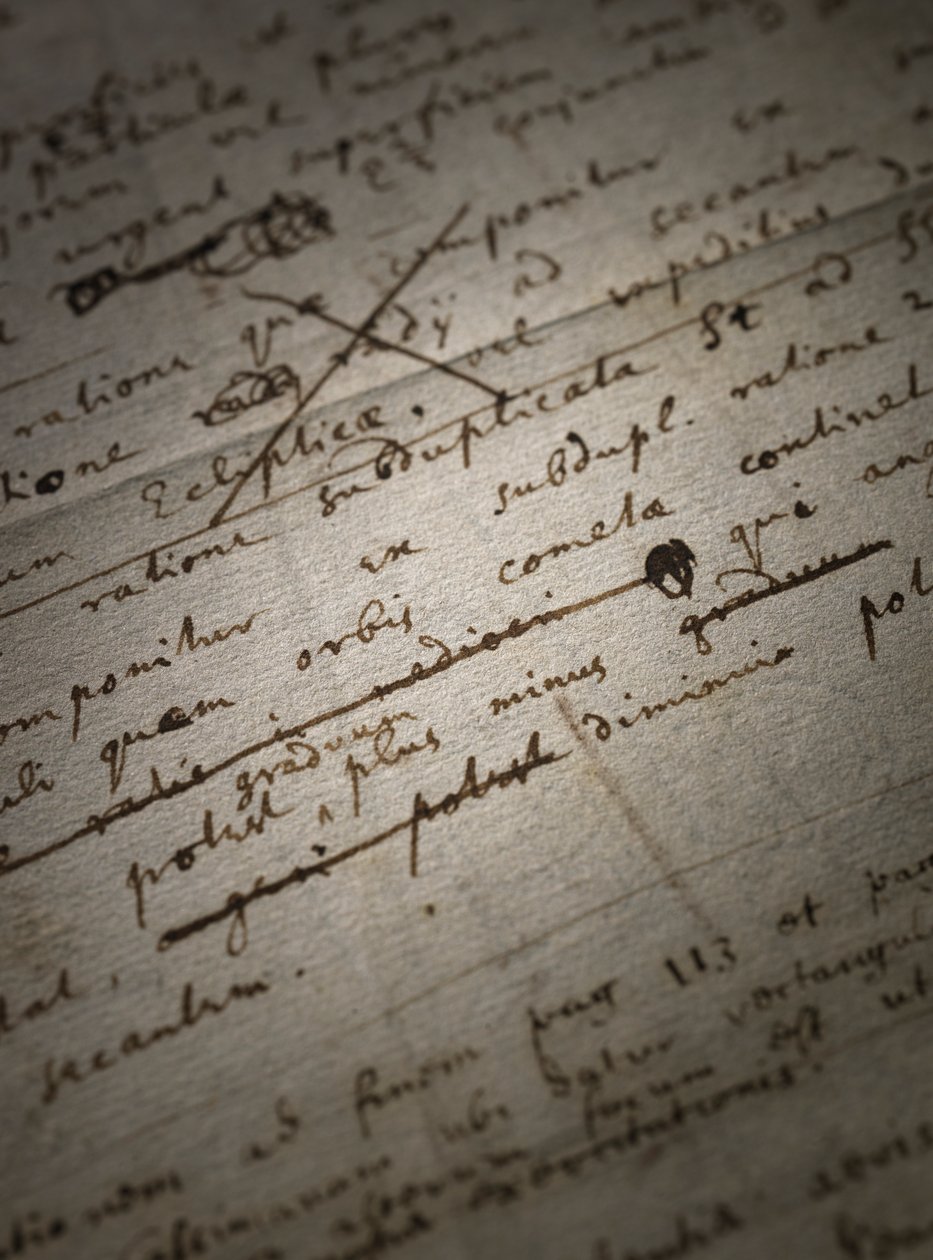 Dos páginas de revisiones a los Principia Mathematica de Isaac Newton