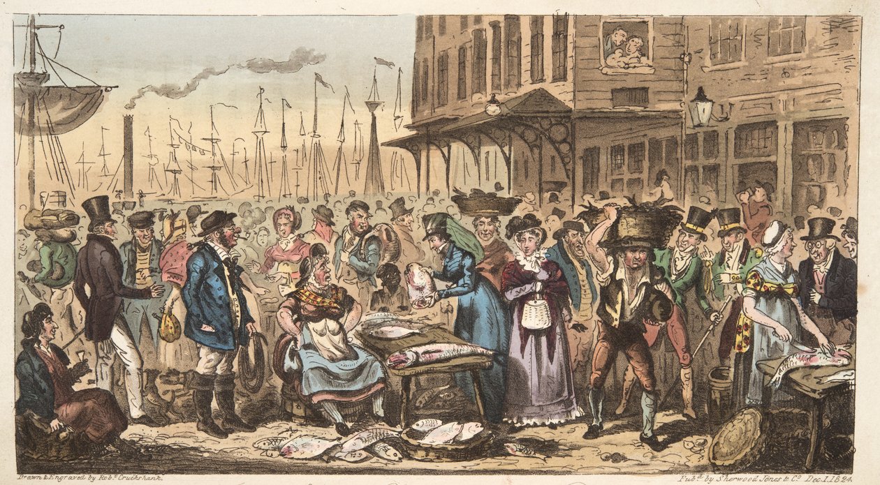 Una broma en la alta sociedad, o una visita a Billingsgate, de The English Spy, pub. 1824 de Isaac Robert Cruikshank