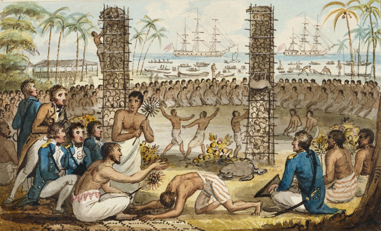 El Capitán Cook en la Isla de Otaheite, de los Viajes del Capitán Cook de Isaac Robert Cruikshank