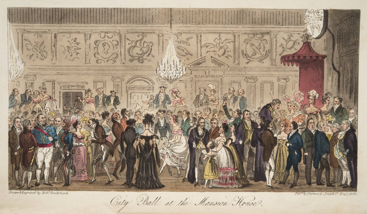 Baile de la Ciudad en la Mansion House, de The English Spy, pub. 1824 de Isaac Robert Cruikshank