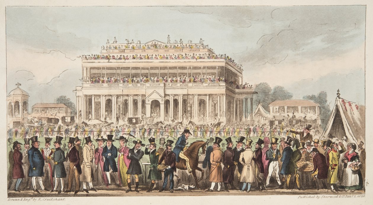 El hipódromo de Doncaster durante la gran carrera de St. Leger, 1824, de The English Spy, pub. 1824 de Isaac Robert Cruikshank