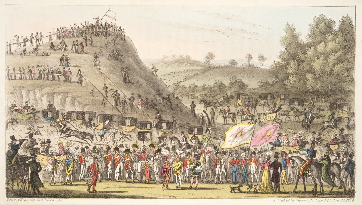 Eton Montem, y el Monte, Salt Hill, de The English Spy, pub. 1824 de Isaac Robert Cruikshank
