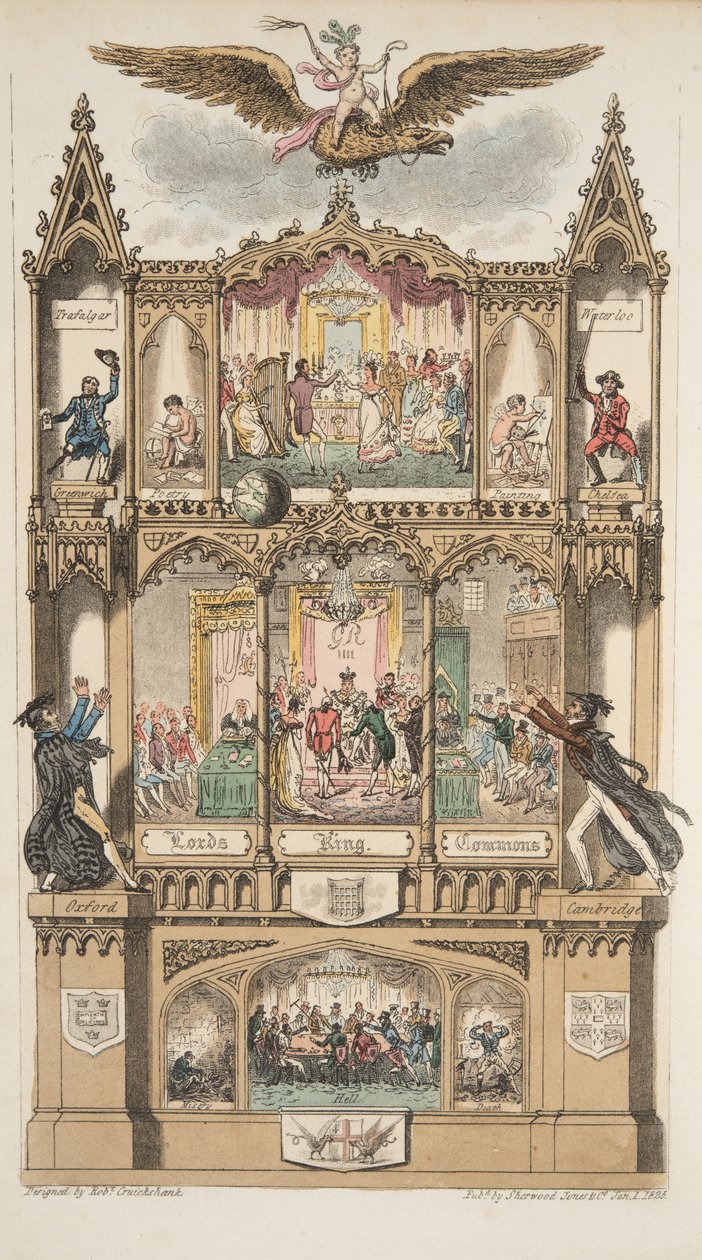 Frontispicio, de The English Spy, pub. 1824 de Isaac Robert Cruikshank