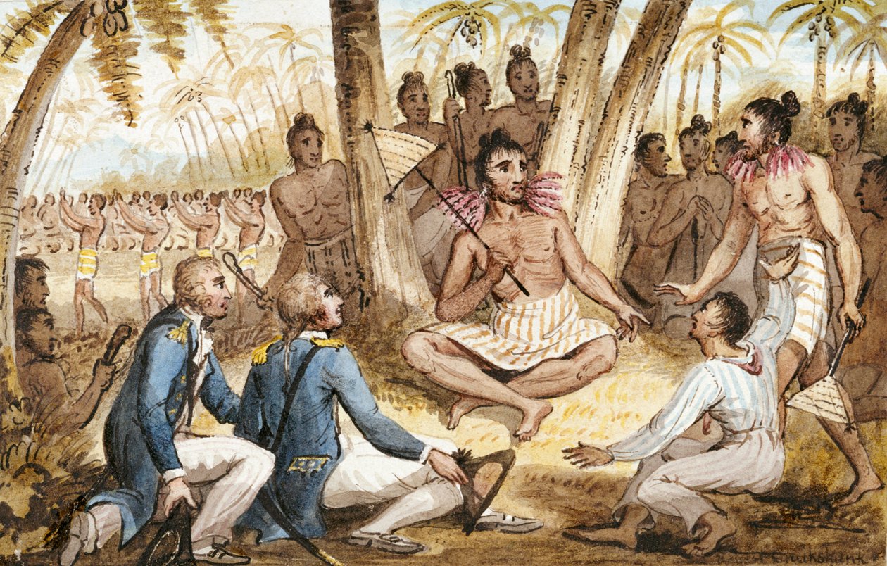 Ilustración de "Los viajes del Capitán Cook" de Isaac Robert Cruikshank