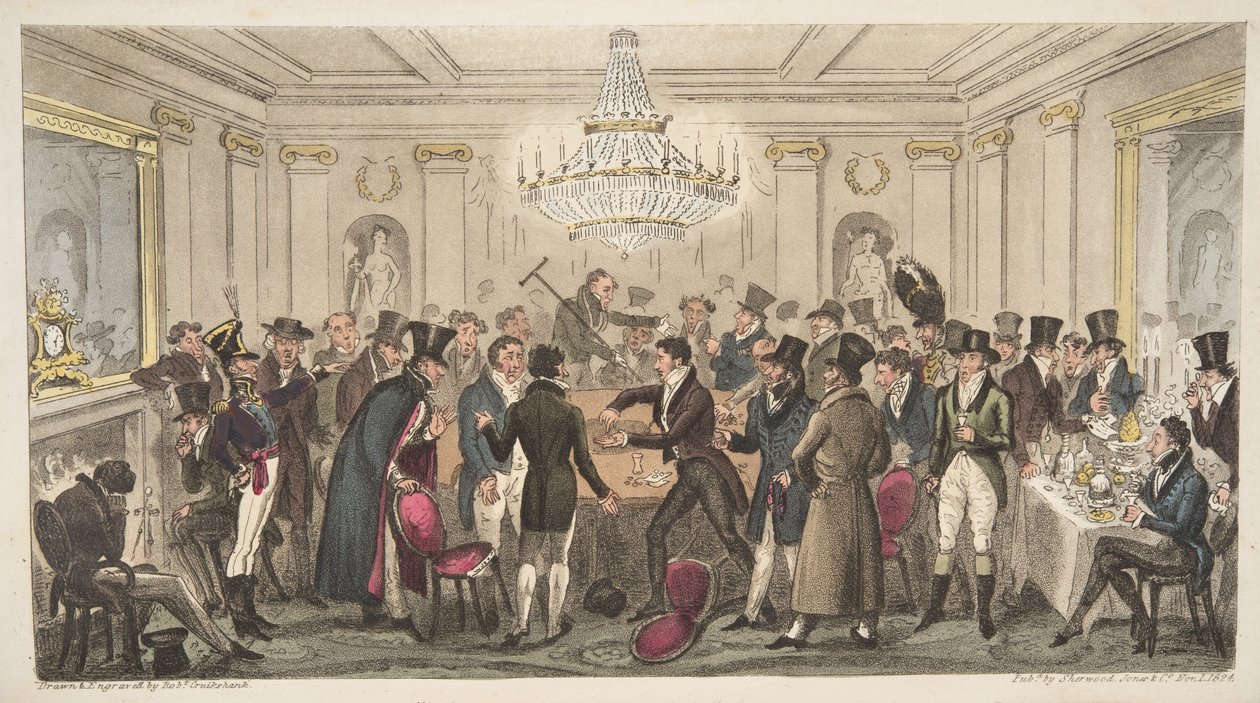 Interior de un infierno moderno - vide. Los dados trucados, de The English Spy, pub. 1824 de Isaac Robert Cruikshank