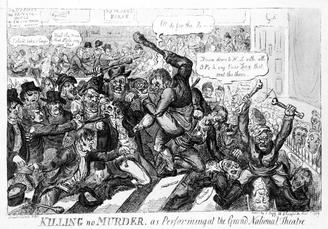 Killing no Murder, como se presenta en el Grand National Theatre, 1809 de Isaac Robert Cruikshank