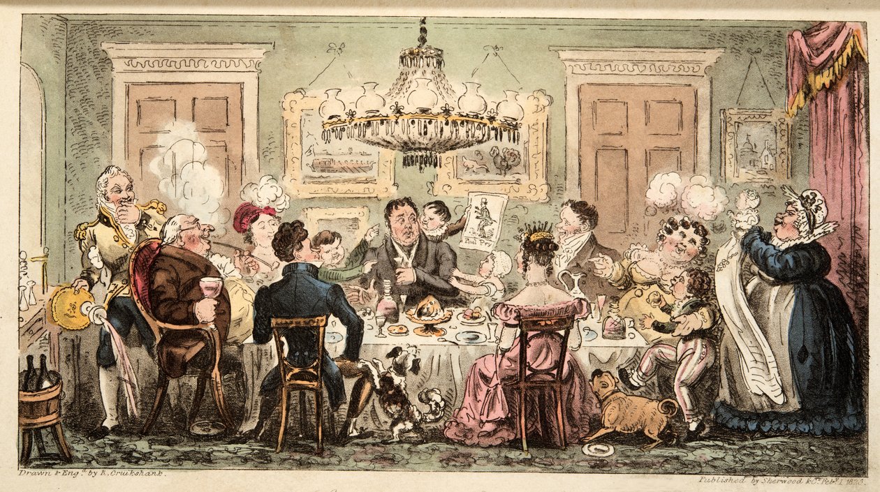 Liston y los corderitos o la cena de los ciudadanos, de The English Spy, pub. 1824 de Isaac Robert Cruikshank